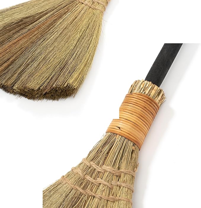 Vietnamese Straw Soft Broom - Sweeping Broom with Black Wooden Handle for Cleaning Decoration Wedding with 45.28inch Length