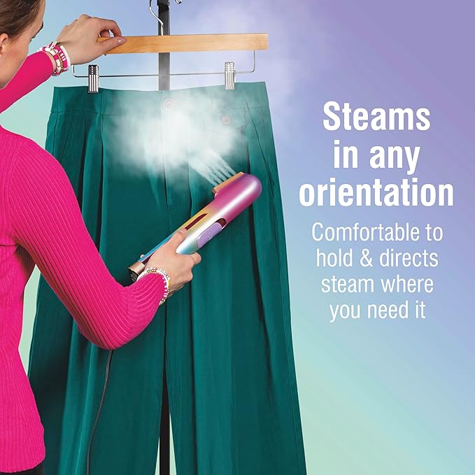 CHI VIBES Handheld Garment Steamer for Clothes Fabric and Drapes 5 Minutes of Continuous Steam Portable Wrinkle-Remover for Home and Travel Vacation Essentials 80ml Water Tank Pink (11615)