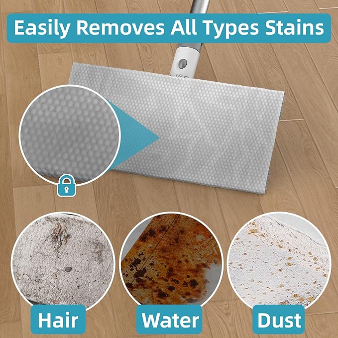 Disposable Pad Flat Mop for Floor Cleaning 15.7 in (40 cm) Aluminum Base 52 in Aluminum Handle Includes 20 Dry Pads + 20 Wet Pads Hands-Free Easy Clean – LJGG (Gray/White)