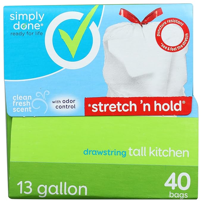 Simply Done Tall Kitchen Bags Drawstring Clean Fresh Scent 13 Gallon