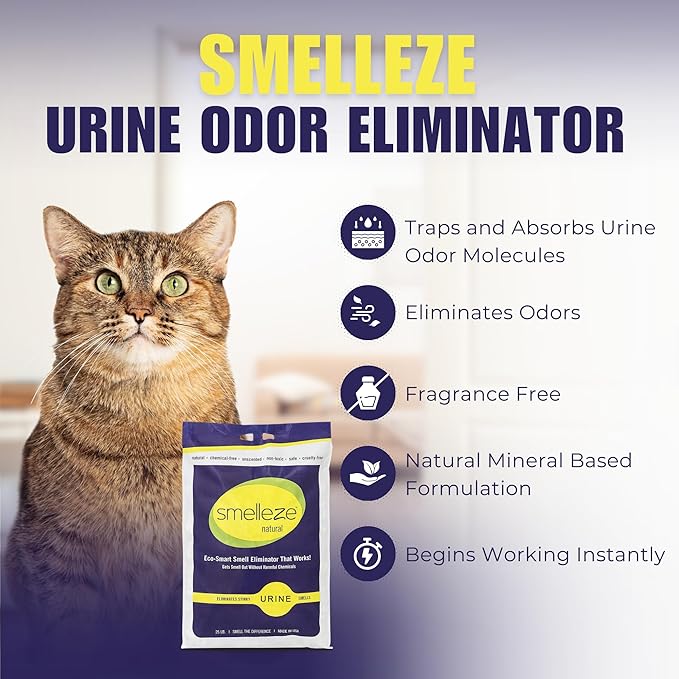 SMELLEZE Natural Urine Smell Eliminator Deodorizer: 25 lb. Granules Eliminate Urine Odor