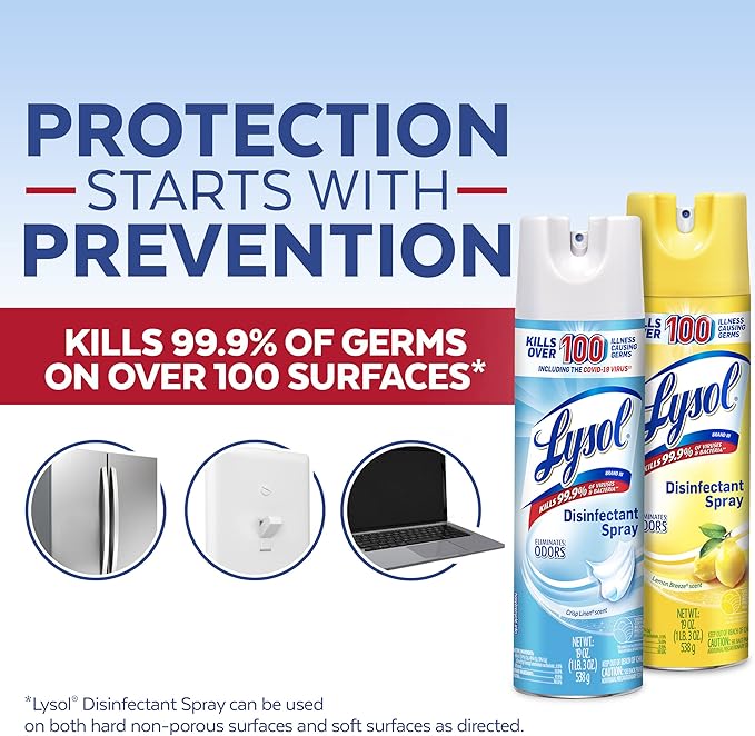 Lysol Disinfectant Spray Sanitizing and Antibacterial Spray For Disinfecting and Deodorizing Lemon Breeze 19 Fl Oz (Pack of 2) Packaging May Vary