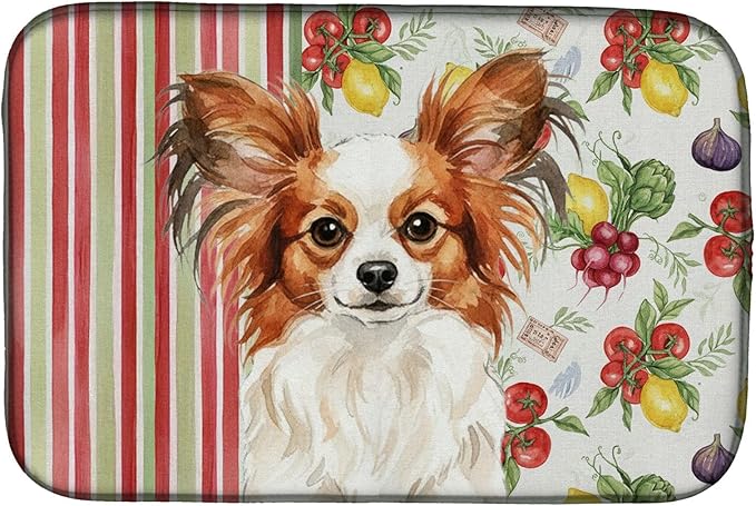 Caroline's Treasures White with Red Papillon Vegetables Dish Drying Mat Absorbent Dish Drying Mat Pad for Kitchen Counter Dish Drainer Mat for Countertop 14 x 21 Multicolor