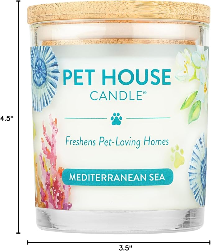 Pet House Scented Candles 100% Plant-Based Long Lasting Candle with a 60 Hour Burn Time Made for Pet Odors - Mediterranean Sea