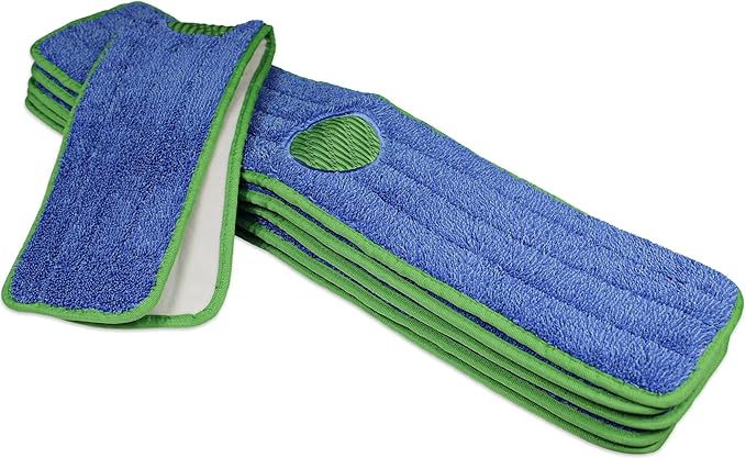 CleanAide Twist Yarn Microfiber Mop Pads with Built-in Scrubber for Spot Cleaning Reusable Flat Mop Heads for Wet or Dry Use Safe on Most Floors Machine Washable 24 Inch 6-Pack Green