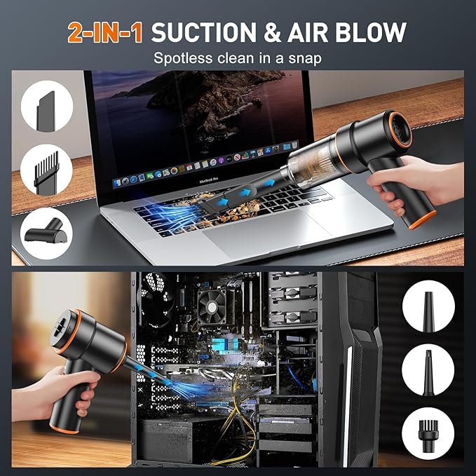 KMM Handheld Car Vacuum Cleaner 11000PA Vacuum Cleaner &amp Air Duster 120W High Power Vacuum Portable Cordless Hand Held Vacuum Rechargeable with Multi-Nozzles &amp LED Light for Home Car Offi