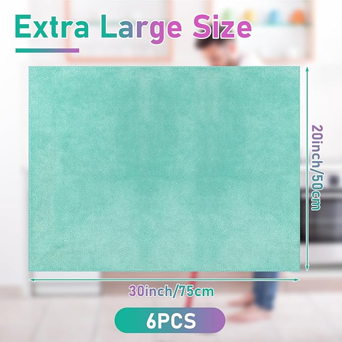 Newwiee 6 Pcs Extra Large Microfiber Cleaning Cloth 30 x 20 Washable Reusable Microfiber Towel Streak Free Lint Free Cloth for Cleaning Home Glass Office Window Bathrooms (Pastel Colors)
