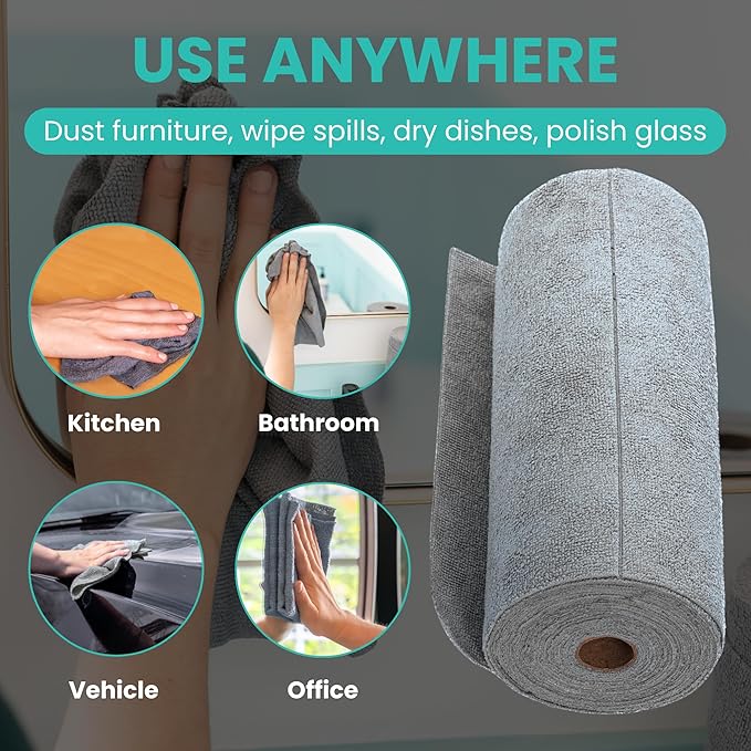 Microfiber Cleaning Cloth Roll Tearaway 50 PCS Tear Away Towels Reusable &amp Washable Ultra Absorbent 12 x 5.5 Dish Rags for Car Home Kitchen  180 GSM Thickness Paper Towel Alternative