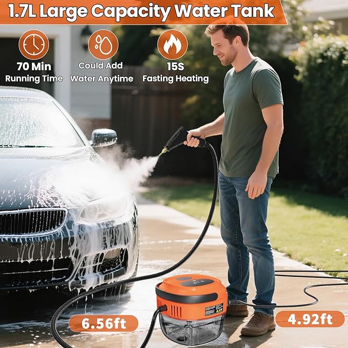 Handheld Steam Cleaner 2500W High Temperature Pressurized Machine 1.7L Water Tank Handle-Controlled Steam Output Portable Cleaning Steamer for Home Car Bed Bugs Furniture Grout (Red)