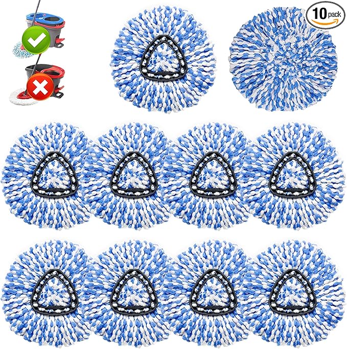 10 Pack Spin Mop Replacement Heads Only Fit for RinseClean 2-Tank System 100% Microfiber Spin Mop RefillsSpinning Mop Replace Head for Easy Wring Mop Floor Cleaning