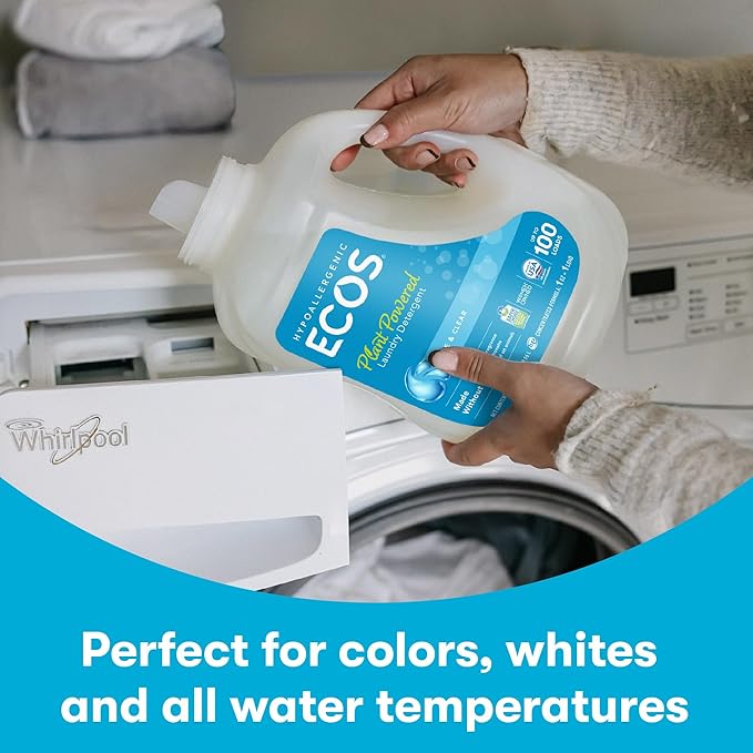 ECOS Laundry Detergent Liquid 200 Loads - Dermatologist Tested Laundry Soap - Hypoallergenic EPA Safer Choice Certified Plant-Powered - Lemongrass 100 Fl Oz (Pack of 2)