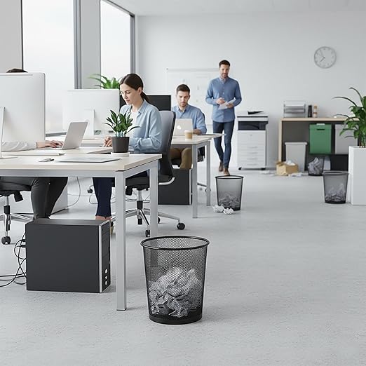 Creative Home 6 Pieces Steel Mesh Round Trashcan Light Weight Wastebasket for Trash Paper or Recycle in The Home Office Garage 10 Qt Black