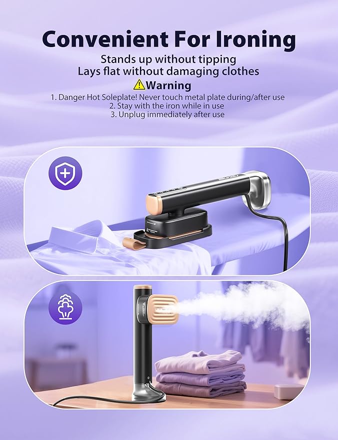 Steamer for Clothes Portable Handheld Garment Steamer15s Fast Heat-up180ml TankSteamer Ironing Gloves35 Minutes of Continuous Ironing for Travel and Home(Black Gold)