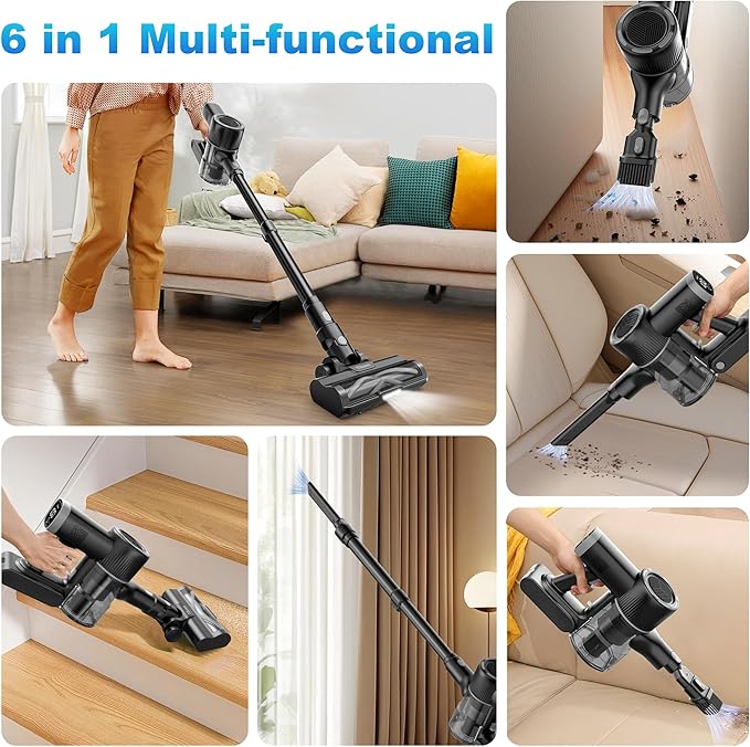 Tikom Cordless Vacuum Cleaner for Home 40000Pa/450W Stick Vacuum with Charging Wall Dock Anti-Tangle Lightweight Handheld Vacuum for Pet Hair Hard Floor Carpet V450