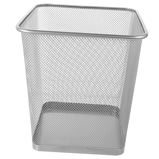 Square Mesh Waste Basket for Kitchen Bedroom Office Rustic Trash Can Solid Iron Mesh Base Modern Design