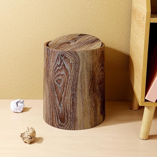 BESTOYARD Imitation Wood Grain Trash can with Lid - 12L Large Capacity Wastebasket for Home Office and Hotels for Living Room and Bedroom