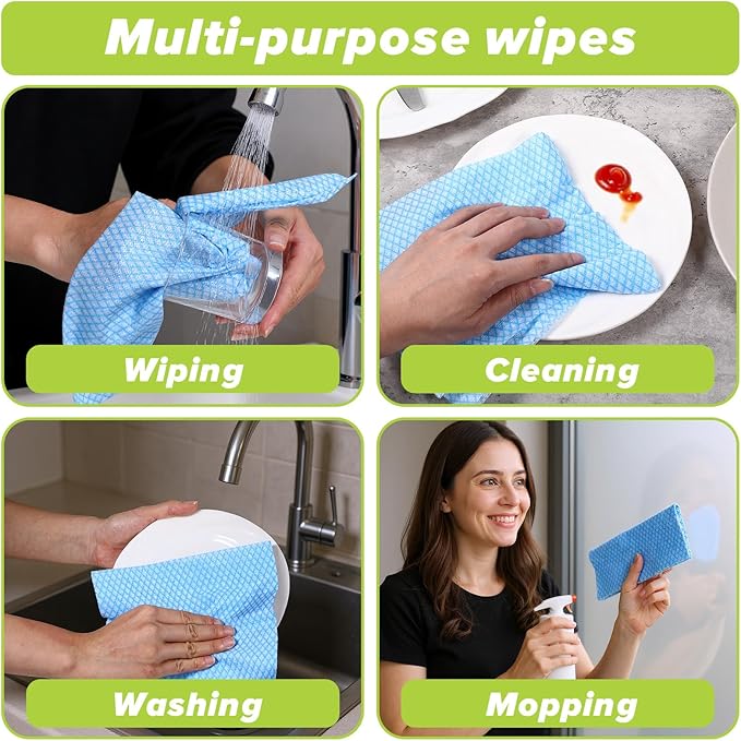 300 Pcs Disposable Cleaning Cloths Heavy Duty Disposable Dish Cloths for Kitchen 13.78x15.75in Reusable Dish Rags Cleaning Towels for Bathroom Household Clean Blue 300 Pack