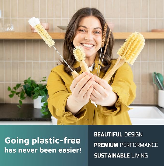 Bottle Brush Set - Ergonomic &amp Plastic Free Bamboo Bottle Brush All in One Bottle And Straw Brush Cleaning Set Sturdy Eco Friendly Water Bottle Cleaner Brush Set Great Baby Bottle Cleaner Brush