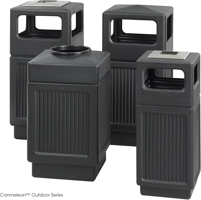 Safco Products 9475BL Canmeleon Recessed Panel Waste Receptacle Top Open 38 Gallon Black