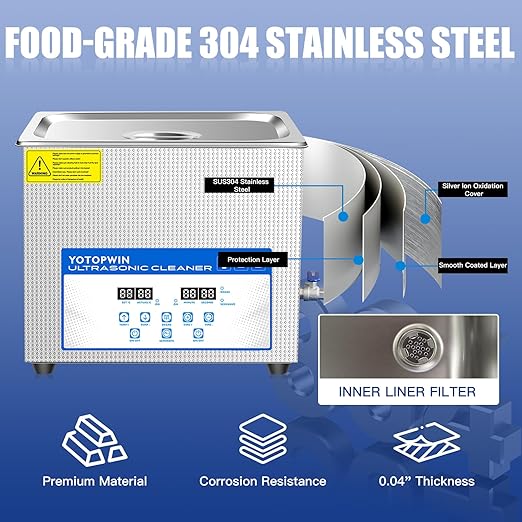 Large Professional Ultrasonic Cleaner 10L with Digital Timer &amp Heater Ultra Sonic Parts Cleaner Carburetor Cleaning Machine Lab Ultra Sound Cleaner Stainless Steel Tank Fast Cleaning for Tools PC