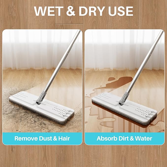 JOYMOOP 8L Large Capacity Flat Mop System with Extension Handle Ideal for Floor Window and Wall Cleaning - Includes 5 Washable Microfiber Pads for Wet and Dry Use