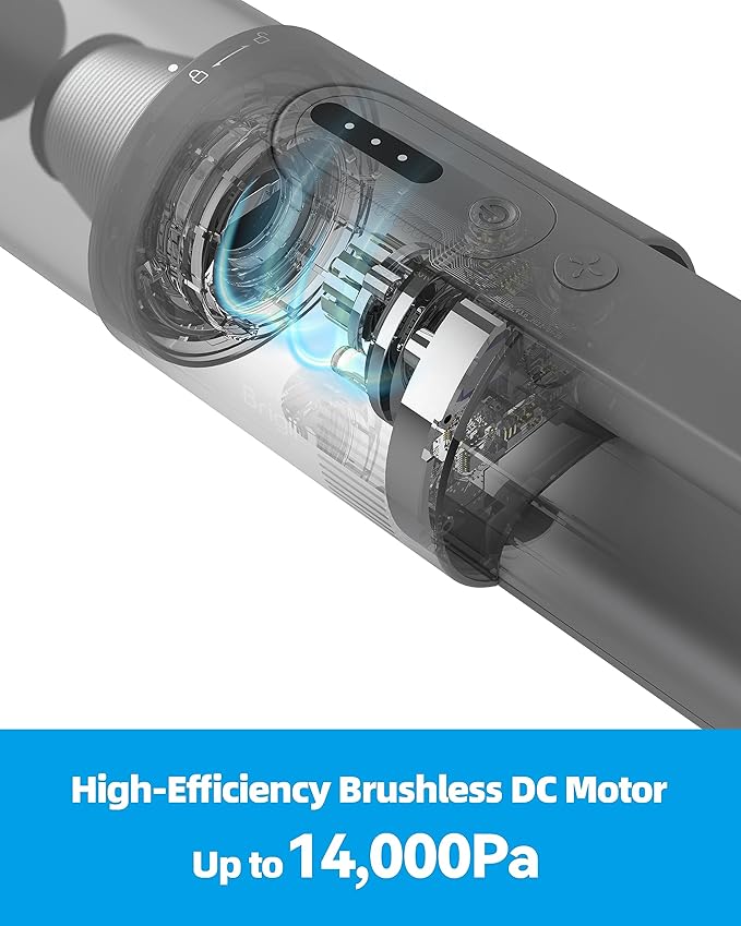 Brigii Pet Hair Vacuum with Anti-Tangle Hair Tool Cordless Stairs Vacuum 14KPa Handheld Vacuum with BRUSHLESS DC Motor Triple Air Filtration System USB-C Rechargeable H5-Wall Mount
