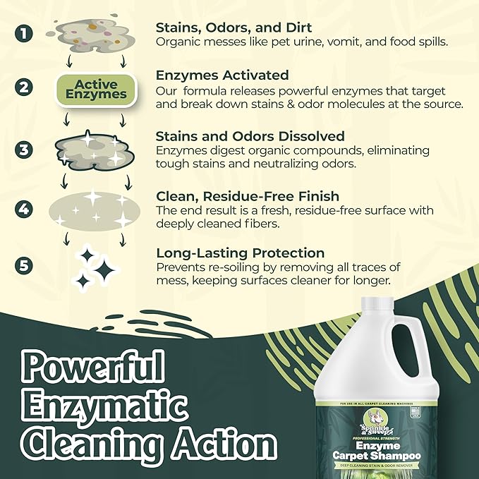 Sprinkle &amp Sweep Enzyme Carpet Cleaner - Enzyme Carpet Shampoo (1gal) - Carpet Cleaner Solution to Eliminate Tough Stains &amp Neutralize Odors - Removes Dog Cat All Pets Urine- Use with All Ma
