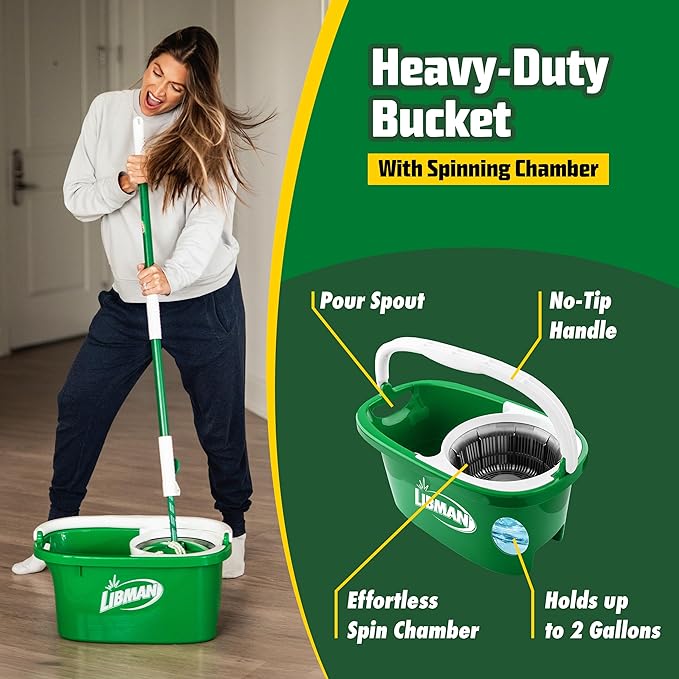 Libman Tornado Spin Mop System with 2 Refill Heads Microfiber Spinning Mop and Bucket with Wringer Set for Home Floor Cleaning of Hard-Wood Laminate Tile All Surface Cleaner 3 Total Mop Heads
