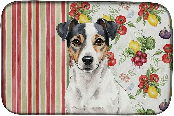 Caroline's Treasures White and Black Jack Russell Terrier Vegetables Dish Drying Mat Absorbent Dish Drying Mat Pad for Kitchen Counter Dish Drainer Mat for Countertop 14 x 21 Multicolor