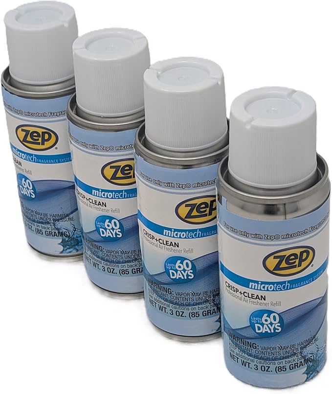 Air Freshener Refills - Compatible with Zep Microtech | Fresh &amp Clean | 4-Pack | Long-Lasting | 3000 Sprays | 60-Day Coverage