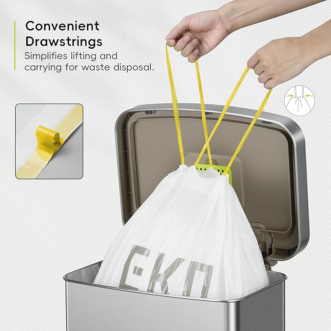 EKO 21 Gallon / 50-90 Liter110 CountDrawstring Trash Bags Extra-Strong Unscented Garbage Bags Easy-Dispense Roll for Kitchen &amp Household Use Resists Tears Leaks and Punctures Code G White