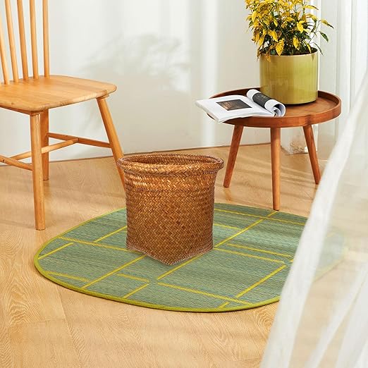 Alipis Seagrass Waste Basket Wicker Trash Can Woven Garbage Bin Laundry Hamper Rattan Plant Pot Rustic Storage Basket Rubbish Recycling Container for Kitchen Home Office
