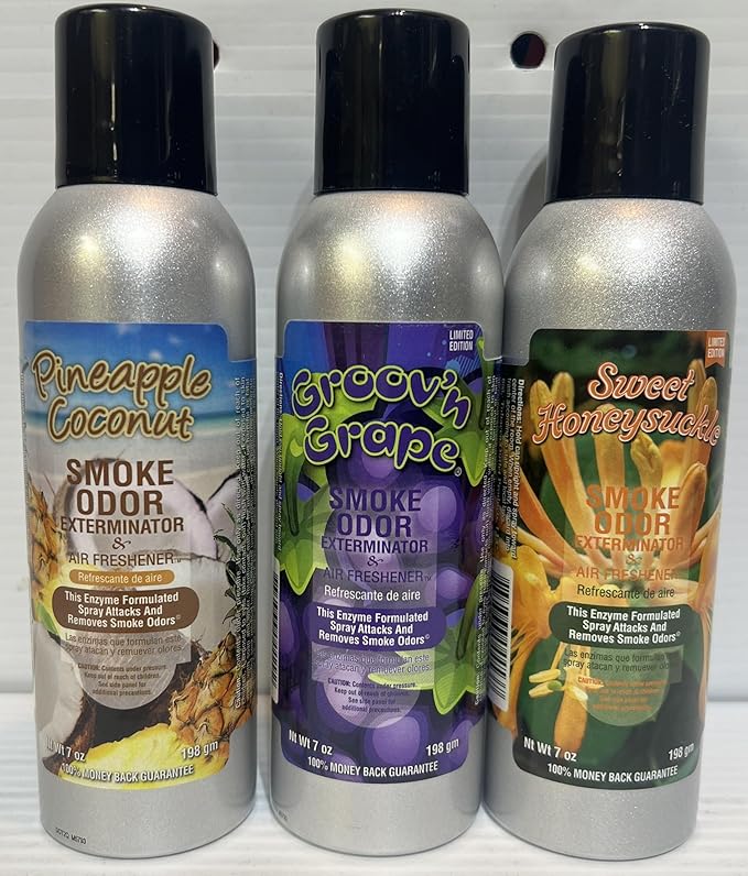 Smoke Odor Exterminator 198 gm/ 7 oz Large Spray Pineapple Coconut Set of Three Cans.