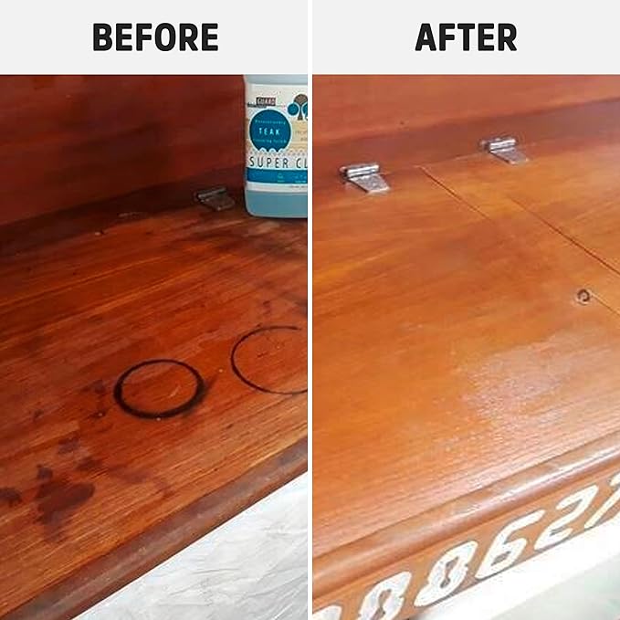 Teak Cleaner &amp Brightener Pre-Finish Wood Cleaner for Outdoor Furniture &amp Boat Teak Surfaces Deep-Cleaning Marine Restorer Water-Based Oil-Free Easy-to-Use 64 oz