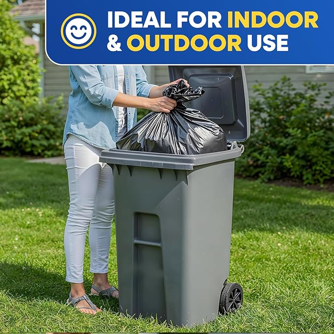 40-45 Gallon Trash Bags Heavy Duty 3 Mil Black Trash Bags Fit Rubbermaid Brute Rollout Round and Square 32-44 gal Trash Cans 40 x 46 Outdoor Garbage Bags Black Pack of 100