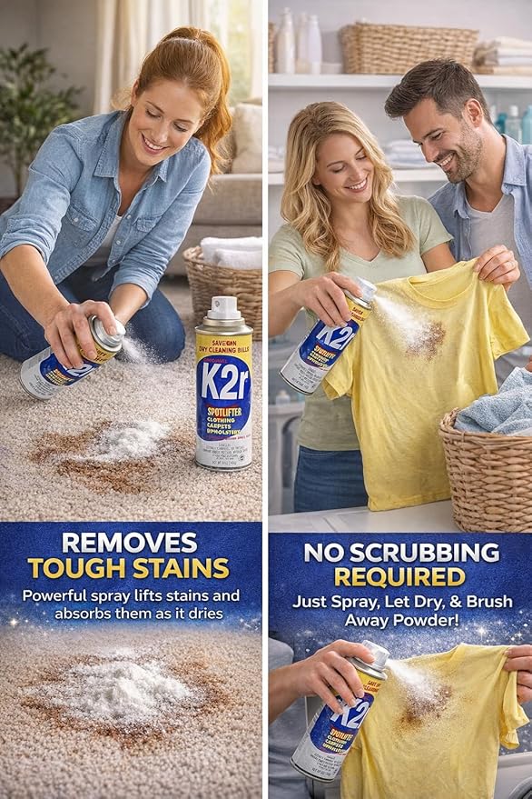 K2R SpotLifter Spot Remover Spray – Quick-Drying Stain Remover for Clothing Carpets Upholstery &amp Wallpaper – Built-In Brush Cap for No-Mess Touch-Ups – 10oz (3 1)