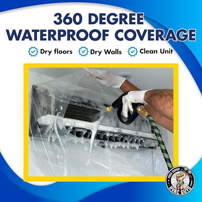 Leak Saver HVAC Guys Mini Split Cleaning Bag | Adjustable &amp Fits Any Size | 360 Degree Air Conditioner Cleaning Cover for Mini Split Air Conditioners