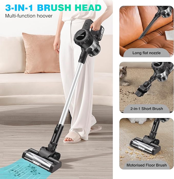 Powerful Lightweight Vacuum Cleaner Cordless Stick Vacuums with Headlights Electric Brooms Tool Kit for Carpet Hard Floor Pet Hair (Vacuum Cleaner 1PCS Battery)