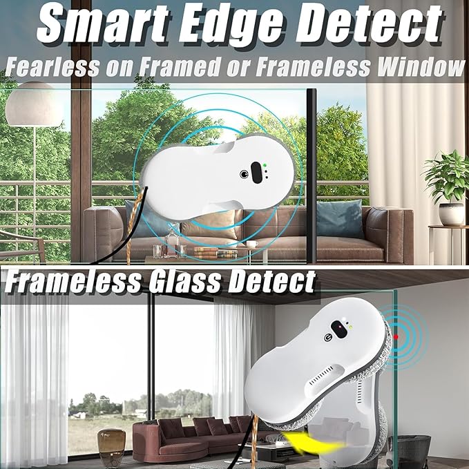 Window Cleaning Robot - Ultra Slim Window Cleaner Robot Equipped with Dual Water Sprays &amp Smart Edge Detection - Clean Vacuum for Interior/Exterior Floor to Ceiling Windows