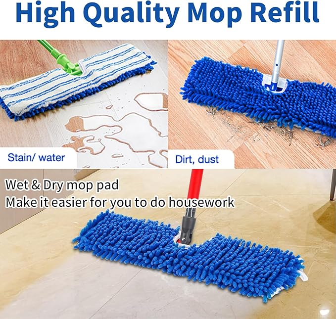 4 Pack Mop Heads Replacements Compatible with O-cedar Dual-Action Flip Mop Chenille + Microfiber Mop Refills for Dry/Wet Use Reusable and Machine Washable Dust Mop Cloths for Hardwood Floor Cleaning