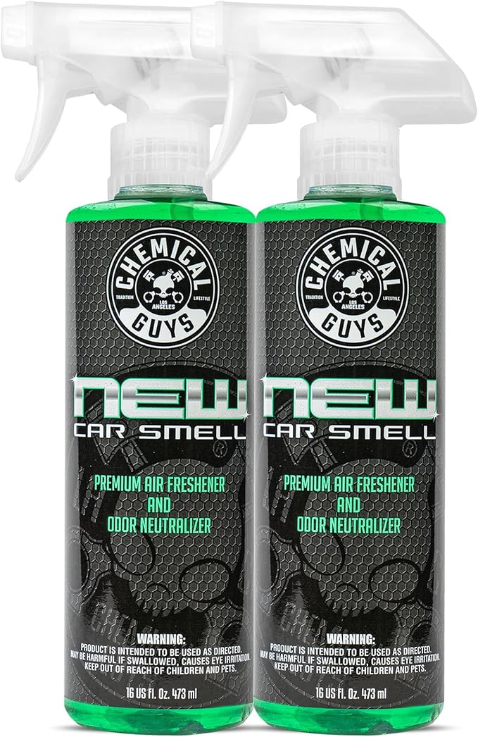 Chemical Guys New Car Smell Air Freshener and Premium Odor Eliminator Refreshes &amp Neutralizes Odors Great Car Fresheners for Trucks SUVs RVs and More - 16 Fl Oz (Pack of 2)