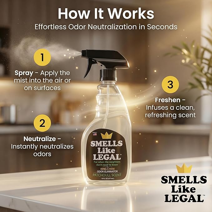 Patchouli Odor Eliminator Spray – Neutralizes Smoke Pet Food &amp Household Odors – Non-Staining Fabric-Safe Deodorizer – Biodegradable Made in USA – 16 oz