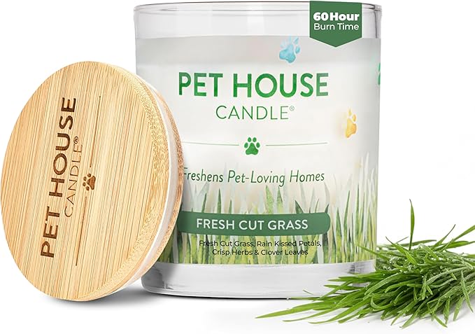 Pet House Candles 9 oz Fresh Cut Grass Scented Candle Clean Burning Long Lasting Plant-Based Pet Friendly Candle 60 Hour Burn Time