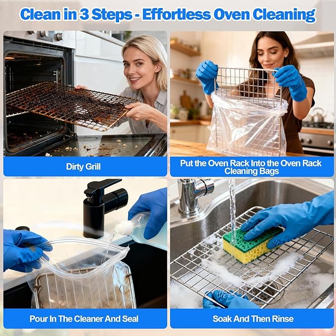 Oven Rack Cleaner - 10 Pieces Cleaning Degreaser Bag | Microwave Toaster Cleaner | Leakproof Oven Rack Cleanerr For Stove Microwave Grilling Toaster Kitchen Cooking Baking Roasting Camping Barbecue