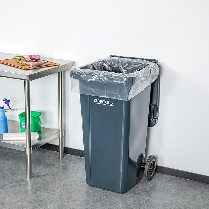 Restaurantware-RW Clean 55 Gallon Trash Bags 100 Light-Duty Garbage Can Liners- Fits 55-60 Gallon Trash Cans Stretchable Clear Plastic Bin liners with Star Seal Bottom