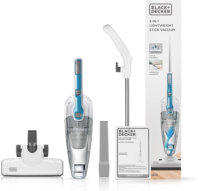 Black &amp Decker BDST1609 3-in-1 Corded Lightweight Handheld Cleaner &amp Stick Vacuum Cleaner White with Aqua Blue