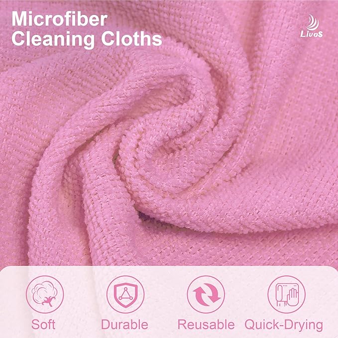 LIVOS Microfiber Cleaning Cloth Roll - 80 Pack Reusable Paper Towels Pink Tear Away Microfiber Towels for Cars Super Absorbent Lint Free Cleaning Rags for House Kitchen Window-11.5x11.5