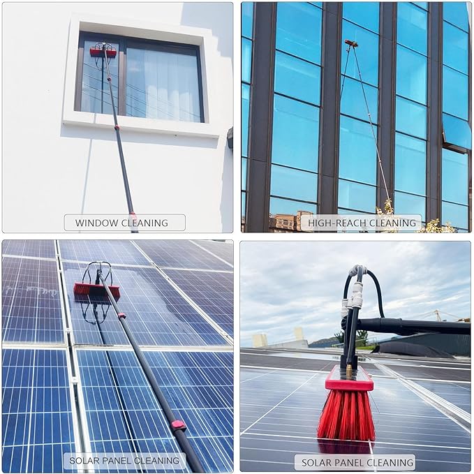 Extendable Telescopic Window Cleaning Pole with Water Fed Brush 6M Reach Ideal for Solar Panel Washing and Window Cleaning Kit with Soap Dispenser