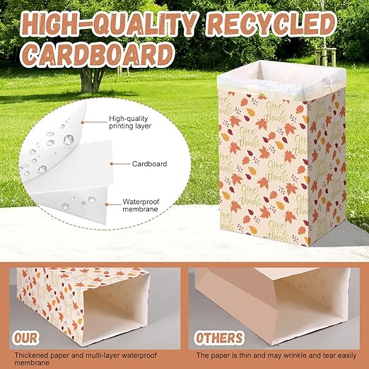13 Gallon Thanksgiving Disposable Pop up Trash Cans for Parties with Fitted Bags 4 Pack Extra Large Cardboard Garbage Cans Fall Party Supplies Thick Recycled Bins Garbage Can