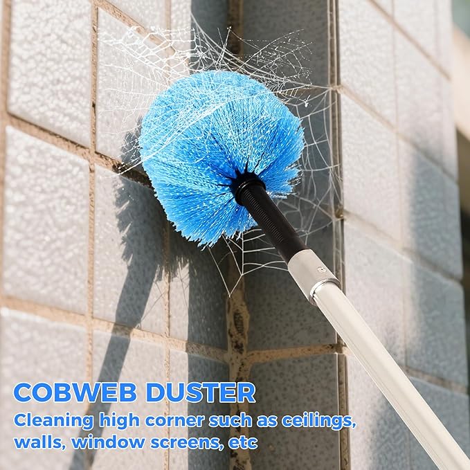 26ft High Reach Duster Kit Aluminum 5-20ft Fan &amp Window Cleaner Set Versatile Dusting Set with 5 Replaceable Heads for Cleaning Fans Windows and Hard-to-Reach Areas Outdoors Without Ladder